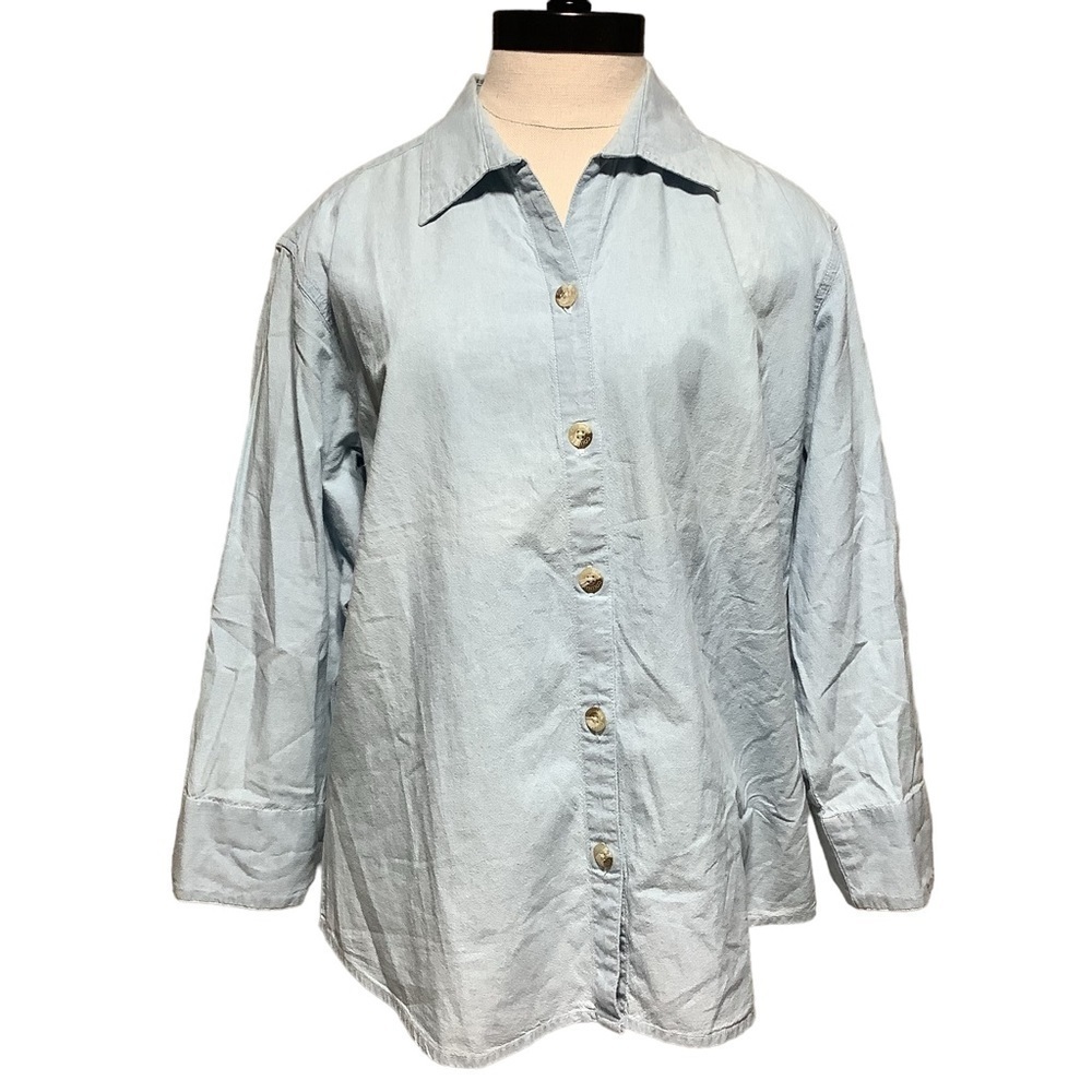 COLUMBIA Bayview Chambray 3/4 Sleeve Button Down Shirt Size XL